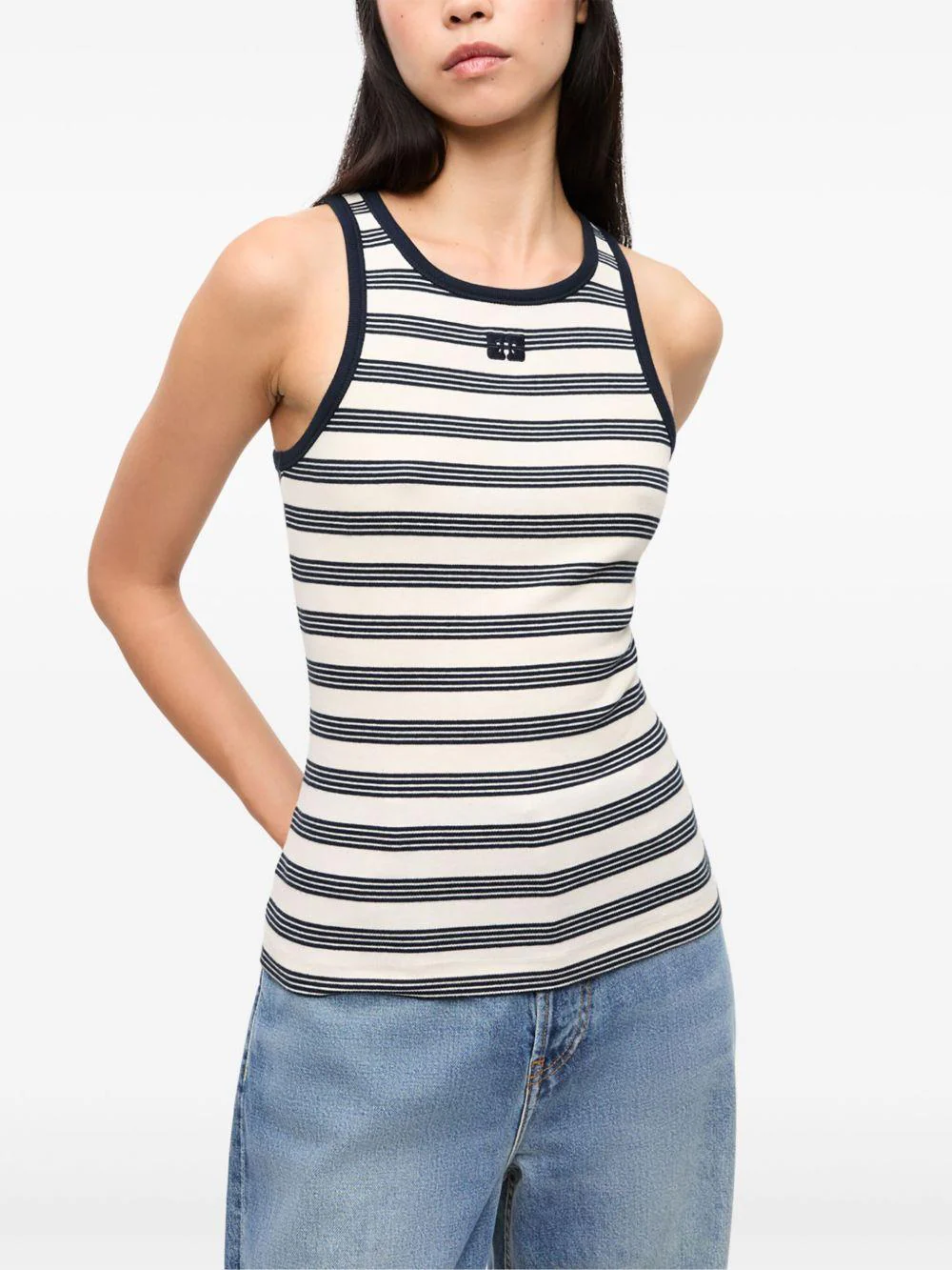 Top Ganni Striped Soft Cotton Rib Tank Top - Image 6