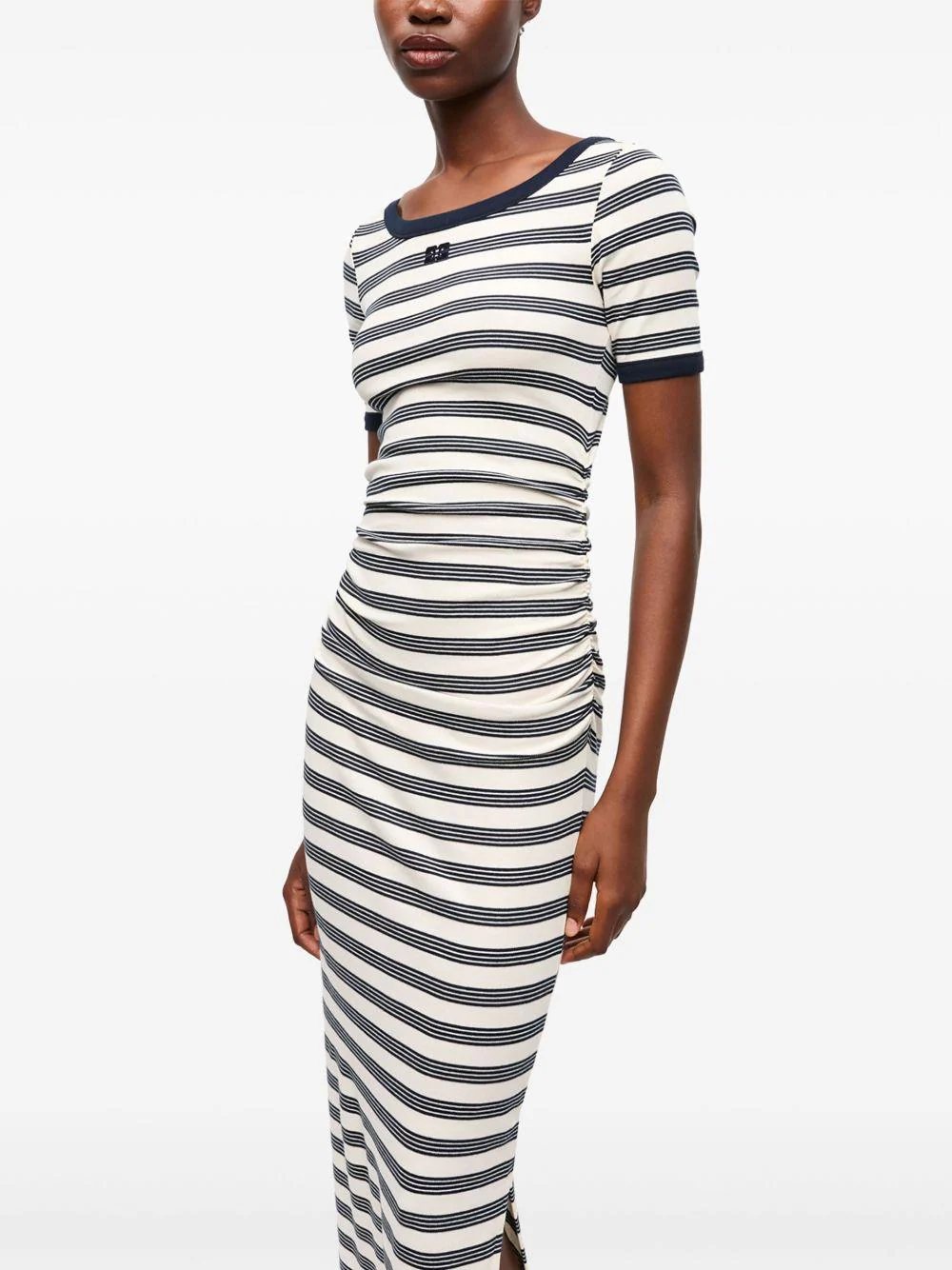 Vestido Ganni Striped Soft Cotton Rib Short Sleeve Dress - Image 5