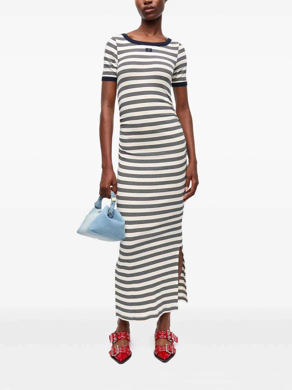 Vestido Ganni Striped Soft Cotton Rib Short Sleeve Dress - Image 9