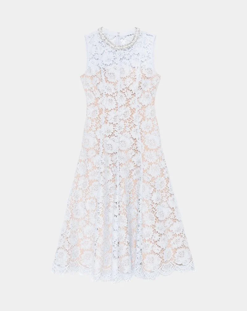 Vestido Self Portrait Fine Lace Pearl Midi Dress