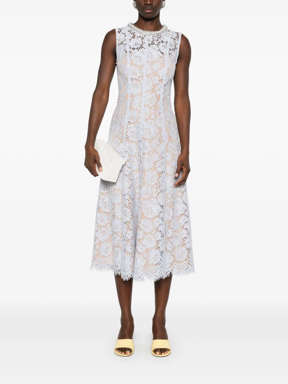 Vestido Self Portrait Fine Lace Pearl Midi Dress - Image 3