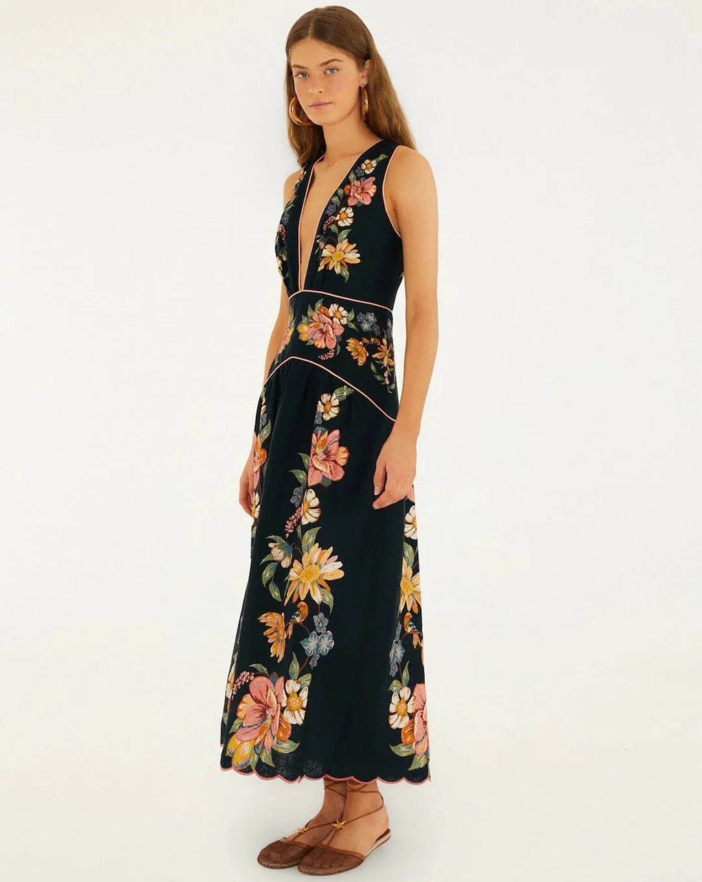 Vestido Farm Rio Maira Floral Dark Blue Midi Dress - Image 2